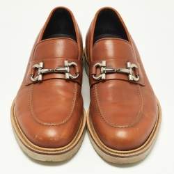 Pre Owned Salvatore Ferragamo Brown Leather Gancini Loafers Size 42