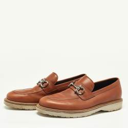 Pre Owned Salvatore Ferragamo Brown Leather Gancini Loafers Size 42