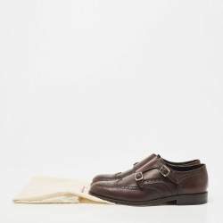 Pre Owned Salvatore Ferragamo Brown Brogue Leather Monk Derby Size 42