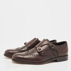 Pre Owned Salvatore Ferragamo Brown Brogue Leather Monk Derby Size 42
