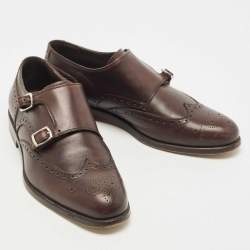 Pre Owned Salvatore Ferragamo Brown Brogue Leather Monk Derby Size 42