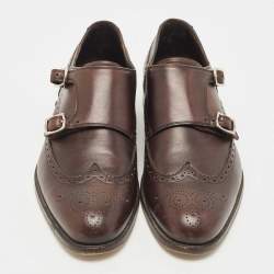 Pre Owned Salvatore Ferragamo Brown Brogue Leather Monk Derby Size 42