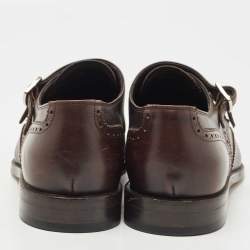 Pre Owned Salvatore Ferragamo Brown Brogue Leather Monk Derby Size 42