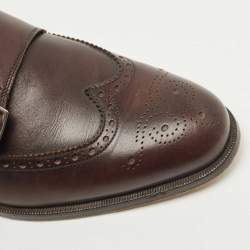 Pre Owned Salvatore Ferragamo Brown Brogue Leather Monk Derby Size 42