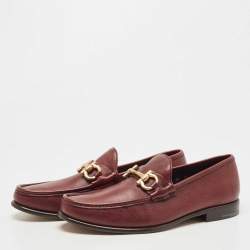 Pre Owned Salvatore Ferragamo Burgundy Leather Gancini Bit Loafers Size 44