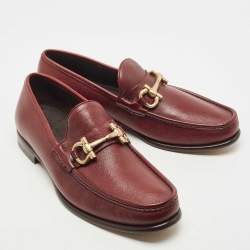 Pre Owned Salvatore Ferragamo Burgundy Leather Gancini Bit Loafers Size 44