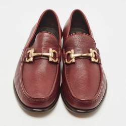 Pre Owned Salvatore Ferragamo Burgundy Leather Gancini Bit Loafers Size 44