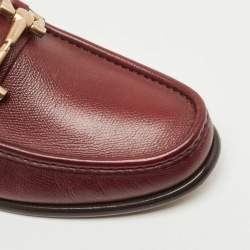 Pre Owned Salvatore Ferragamo Burgundy Leather Gancini Bit Loafers Size 44