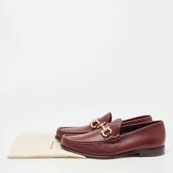 Pre Owned Salvatore Ferragamo Burgundy Leather Gancini Bit Loafers Size 44