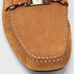 مملوكة مسبقًا Salvatore Ferragamo Brown Nubuck Leather Slip On Loafers Size 45.5