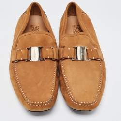 مملوكة مسبقًا Salvatore Ferragamo Brown Nubuck Leather Slip On Loafers Size 45.5