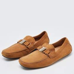مملوكة مسبقًا Salvatore Ferragamo Brown Nubuck Leather Slip On Loafers Size 45.5