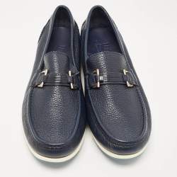 Pre Owned Salvatore Ferragamo Navy Blue Leather Rieti Gancini Loafers Size 44.5
