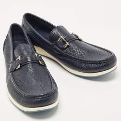 Pre Owned Salvatore Ferragamo Navy Blue Leather Rieti Gancini Loafers Size 44.5