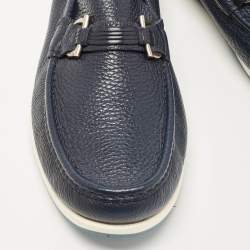 Pre Owned Salvatore Ferragamo Navy Blue Leather Rieti Gancini Loafers Size 44.5