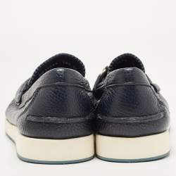 Pre Owned Salvatore Ferragamo Navy Blue Leather Rieti Gancini Loafers Size 44.5