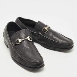 Pre Owned Salvatore Ferragamo Black Leather Gancini Loafers Size 43.5