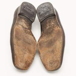 Salvatore Ferragamo Dark Brown Leather Side Buckle Loafers Size 39.5 