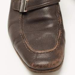 Salvatore Ferragamo Dark Brown Leather Side Buckle Loafers Size 39.5 