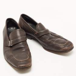 Salvatore Ferragamo Dark Brown Leather Side Buckle Loafers Size 39.5 