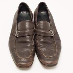 Salvatore Ferragamo Dark Brown Leather Side Buckle Loafers Size 39.5 
