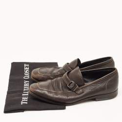 Salvatore Ferragamo Dark Brown Leather Side Buckle Loafers Size 39.5 