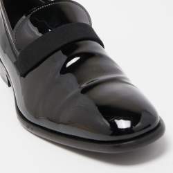 Pre Owned Salvatore Ferragamo Black Patent Leather Slip On Loafers Size 42.5