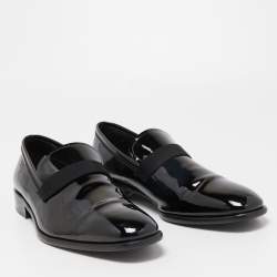 Pre Owned Salvatore Ferragamo Black Patent Leather Slip On Loafers Size 42.5