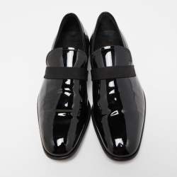 Pre Owned Salvatore Ferragamo Black Patent Leather Slip On Loafers Size 42.5