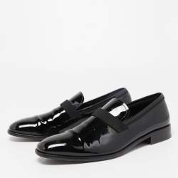 Pre Owned Salvatore Ferragamo Black Patent Leather Slip On Loafers Size 42.5