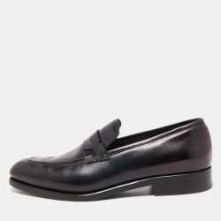 Pre Owned Salvatore Ferragamo Black Leather Slip On Loafers Size 41.5