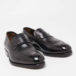 Pre Owned Salvatore Ferragamo Black Leather Slip On Loafers Size 41.5