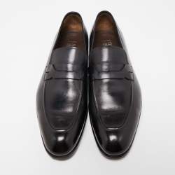 Pre Owned Salvatore Ferragamo Black Leather Slip On Loafers Size 41.5