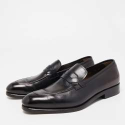 Pre Owned Salvatore Ferragamo Black Leather Slip On Loafers Size 41.5