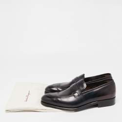 Pre Owned Salvatore Ferragamo Black Leather Slip On Loafers Size 41.5