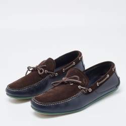 Pre Owned Salvatore Ferragamo Suede and Leather Slip On Loafers Size 45