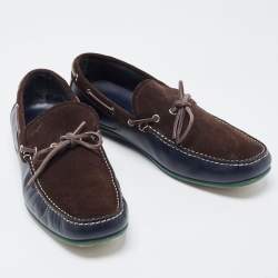 Pre Owned Salvatore Ferragamo Suede and Leather Slip On Loafers Size 45