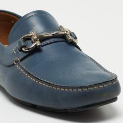 Pre Owned Salvatore Ferragamo Blue Leather Parigi Gancini Loafers Size 42.5