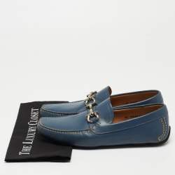 Pre Owned Salvatore Ferragamo Blue Leather Parigi Gancini Loafers Size 42.5