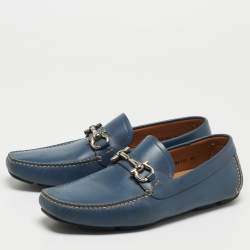 Pre Owned Salvatore Ferragamo Blue Leather Parigi Gancini Loafers Size 42.5