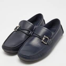 Pre Owned Salvatore Ferragamo Navy Blue Leather Slip On Loafers Size 42.5 