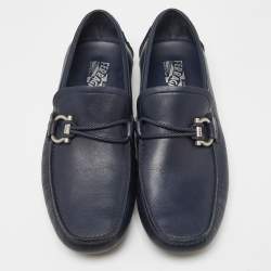 Pre Owned Salvatore Ferragamo Navy Blue Leather Slip On Loafers Size 42.5 