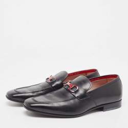 Pre Owned Salvatore Ferragamo Black Leather Gancini Bit Loafers Size 43