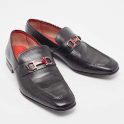 Pre Owned Salvatore Ferragamo Black Leather Gancini Bit Loafers Size 43