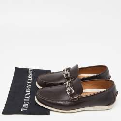 Pre Owned Salvatore Ferragamo Brown Leather Gancini Loafers Size 41