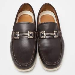 Pre Owned Salvatore Ferragamo Brown Leather Gancini Loafers Size 41