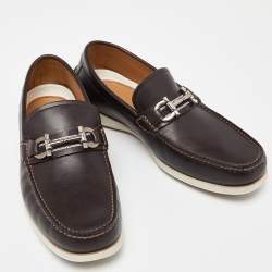 Pre Owned Salvatore Ferragamo Brown Leather Gancini Loafers Size 41