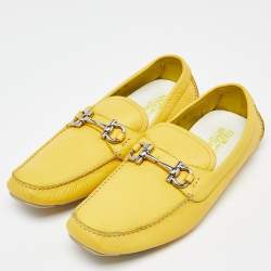 Pre Owned Salvatore Ferragamo Yellow Leather Parigi Slip On Loafers Size 48
