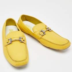 Pre Owned Salvatore Ferragamo Yellow Leather Parigi Slip On Loafers Size 48