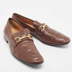 Pre Owned Salvatore Ferragamo Brown Leather Horsebit Slip On Loafers Size 45